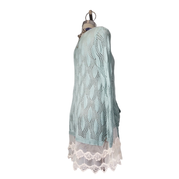 RYU Designer Over size Clear Green & White Lace Trimmed Sweter Size S/M - Picture 5 of 16